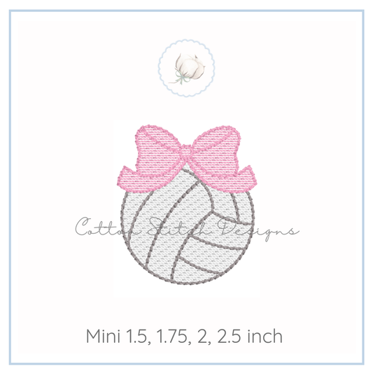 Mini Volleyball with Bow Embroidery Design