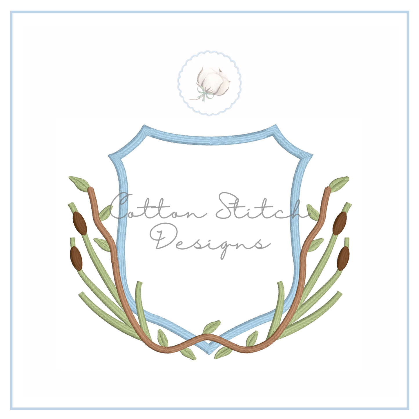 Monogram Crest with Reeds Embroidery Design