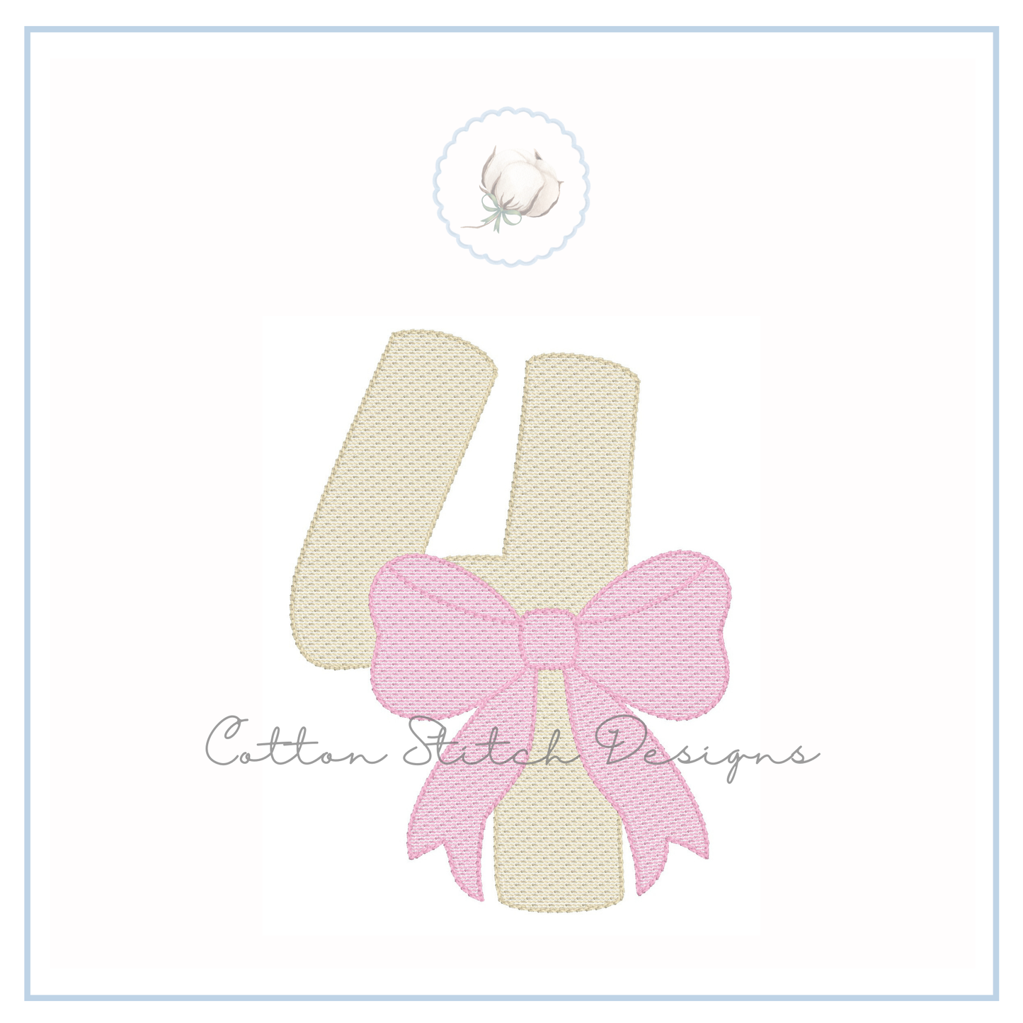 Number Four with Bow Embroidery Design