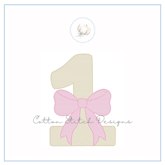 Number One with Bow Embroidery Design