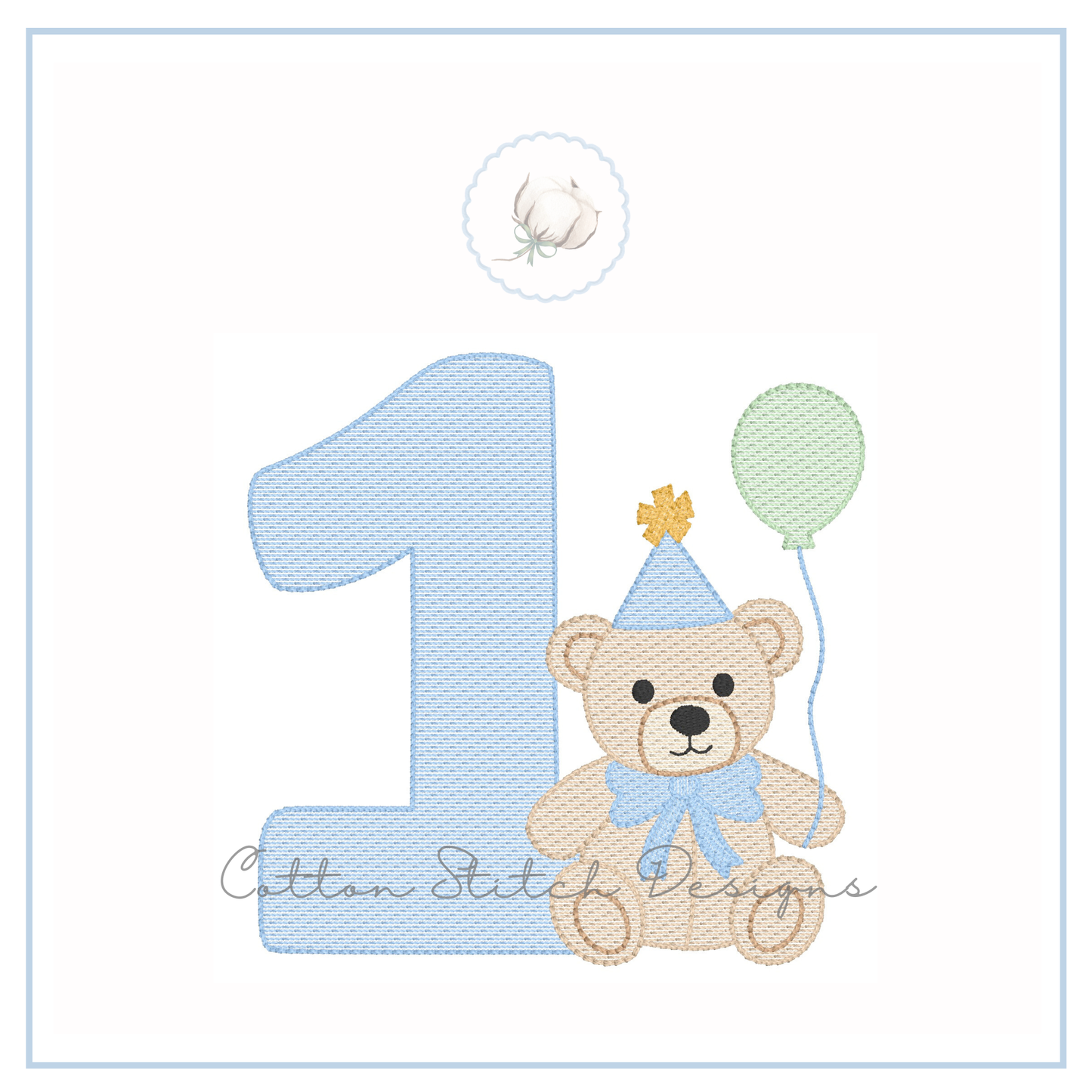 Party Bear Number One Sketch Embroidery Design
