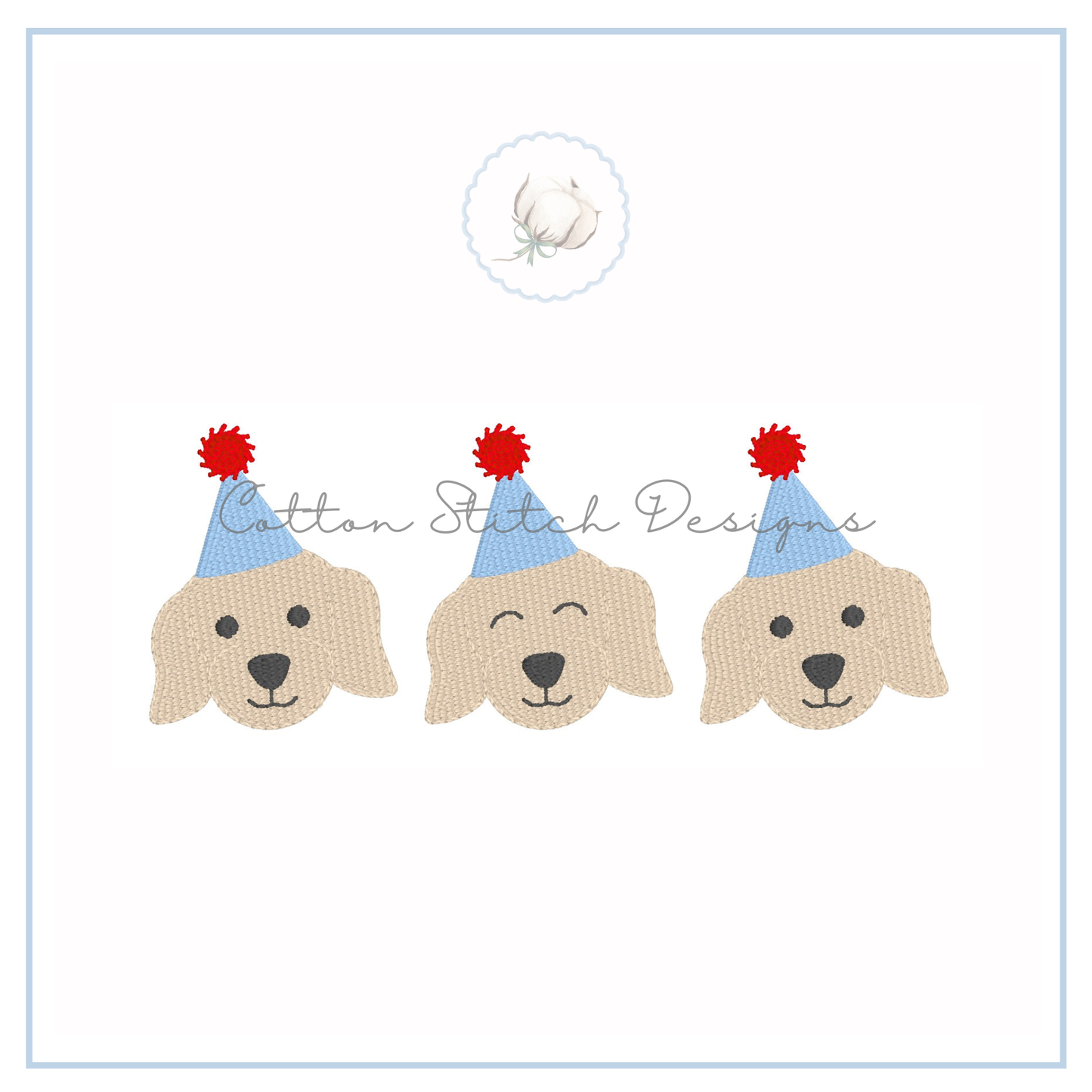 Party Puppy Face Trio Fill Stitch Embroidery Design