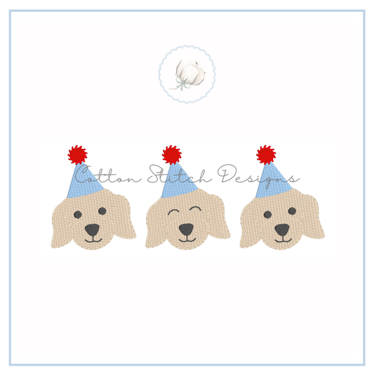 Party Puppy Face Trio Fill Stitch Embroidery Design