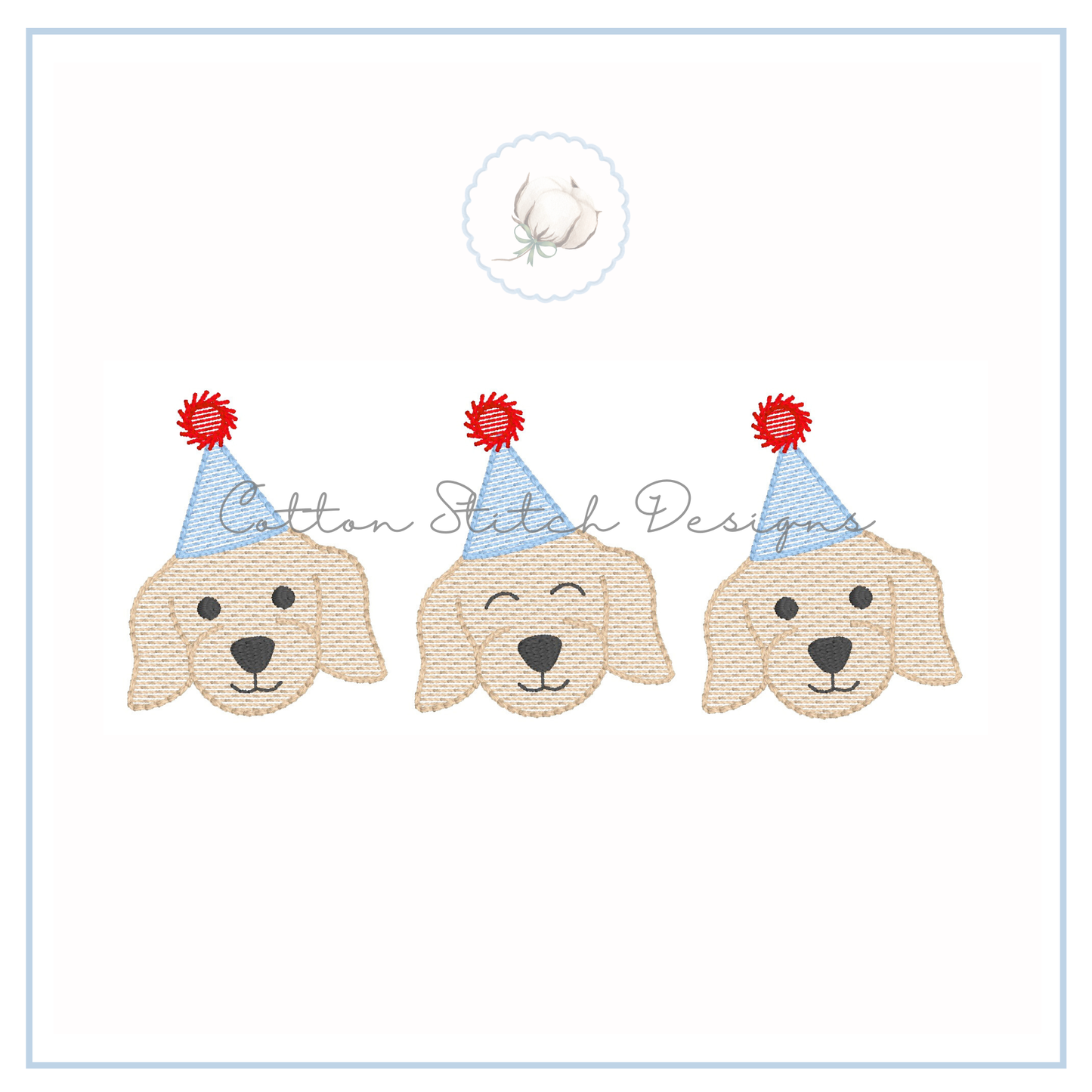Party Puppy Face Trio Sketch Embroidery Design