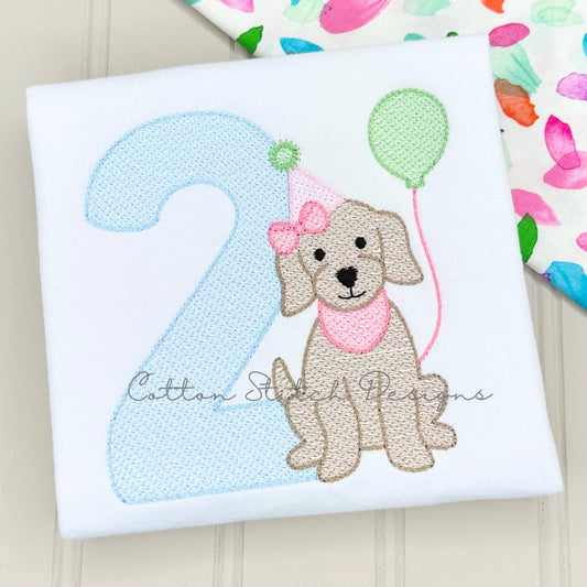 Party Puppy Girl Number Two Embroidery Design