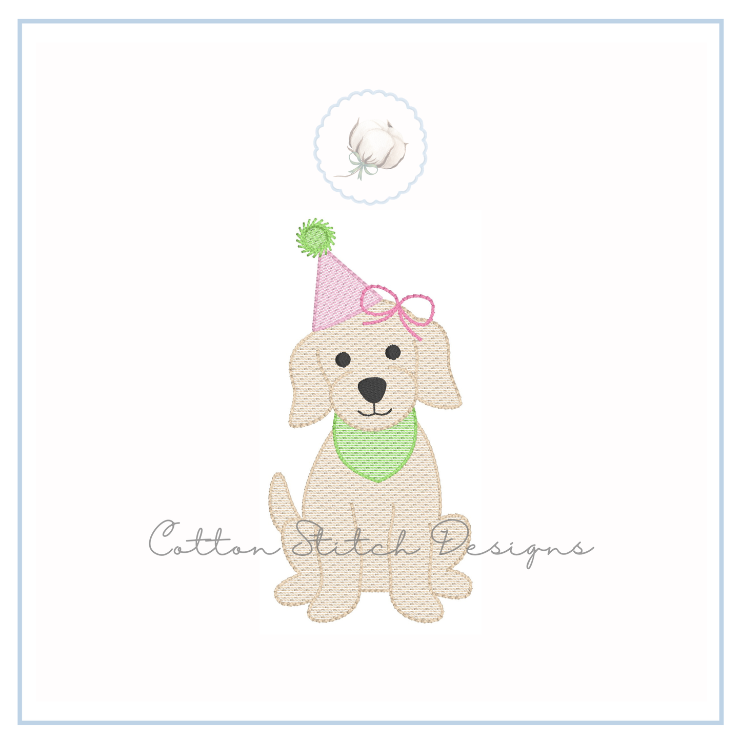 Party Puppy Girl Sketch Embroidery Design