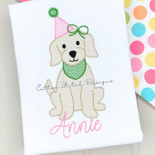Party Puppy Girl Sketch Embroidery Design