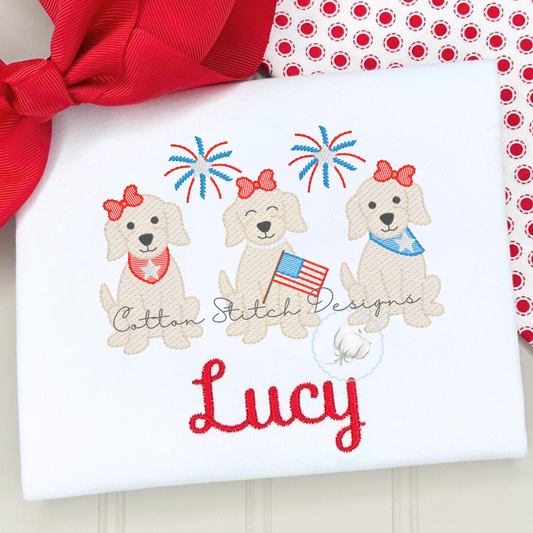 Patriotic Girl Puppy Trio Embroidery Design