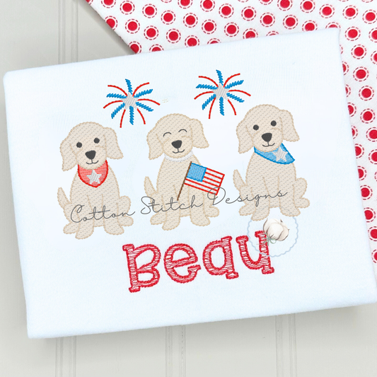 Patriotic Puppy Trio Embroidery Design