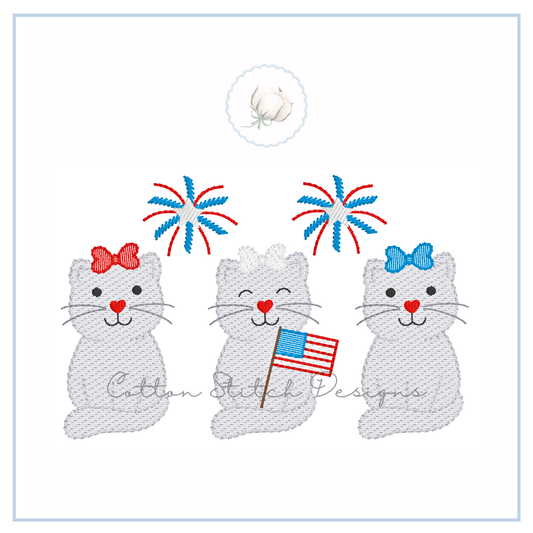 Patriotic Girl Kitten Trio Embroidery Design