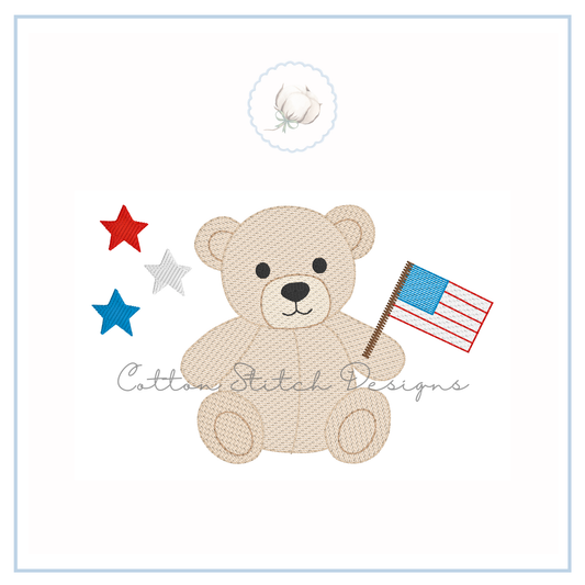 Patriotic Teddy Bear Embroidery Design