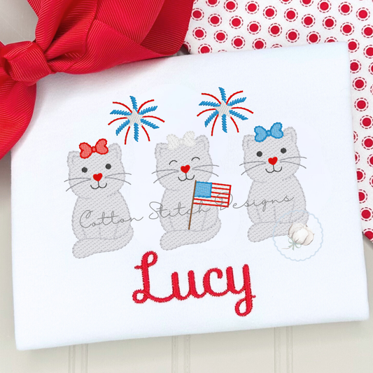 Patriotic Girl Kitten Trio Embroidery Design