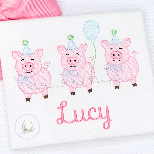 Pig Birthday Trio Embroidery Design