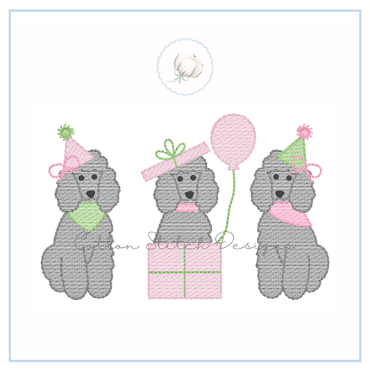 Poodle Birthday Trio Embroidery Design