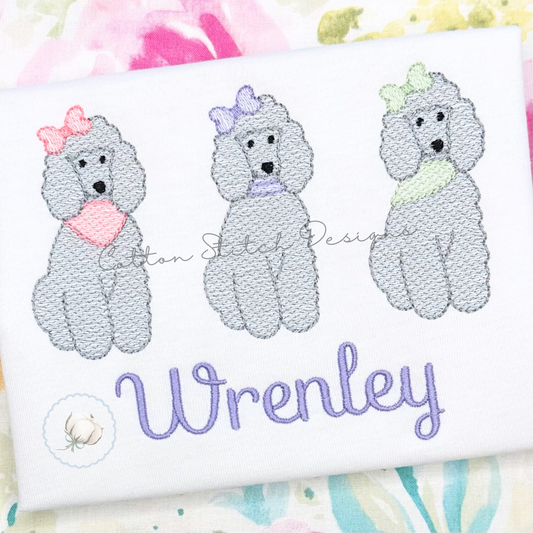 Poodle Girl Trio Embroidery Design