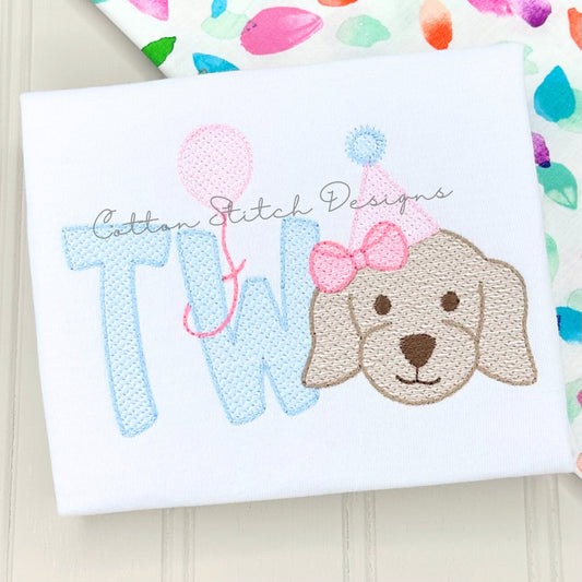Puppy Girl Birthday Two Embroidery Design