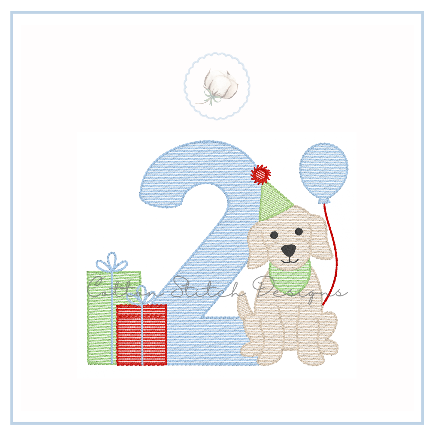 Puppy Birthday Number Two Embroidery Design