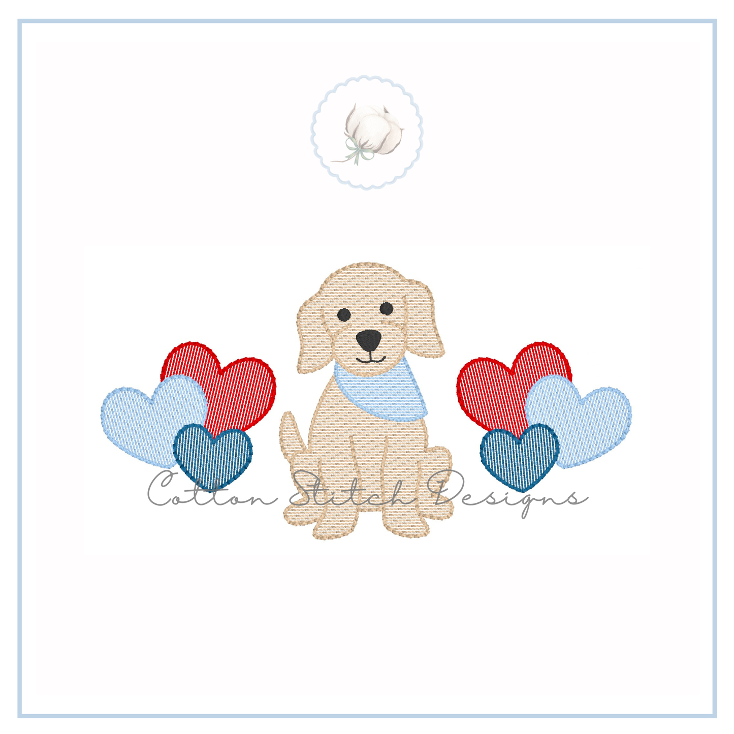 Puppy with Hearts Sketch Embroidery Design