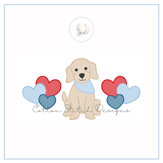 Puppy with Hearts Sketch Embroidery Design