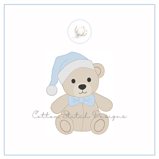 Santa Bear Bow Tie Sketch Embroidery Design