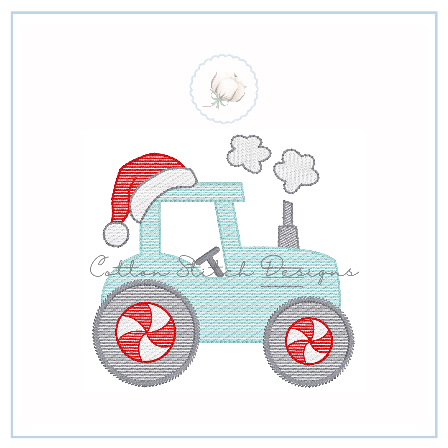 Santa Farm Tractor Sketch Embroidery Design