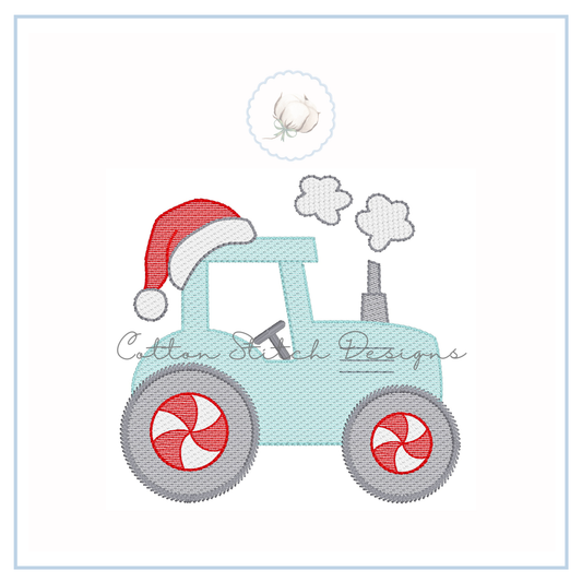Santa Farm Tractor Sketch Embroidery Design