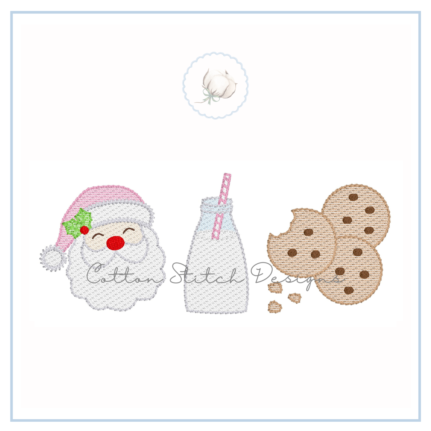 Santa Milk and Cookies Trio Sketch Stitch Embroidery Design