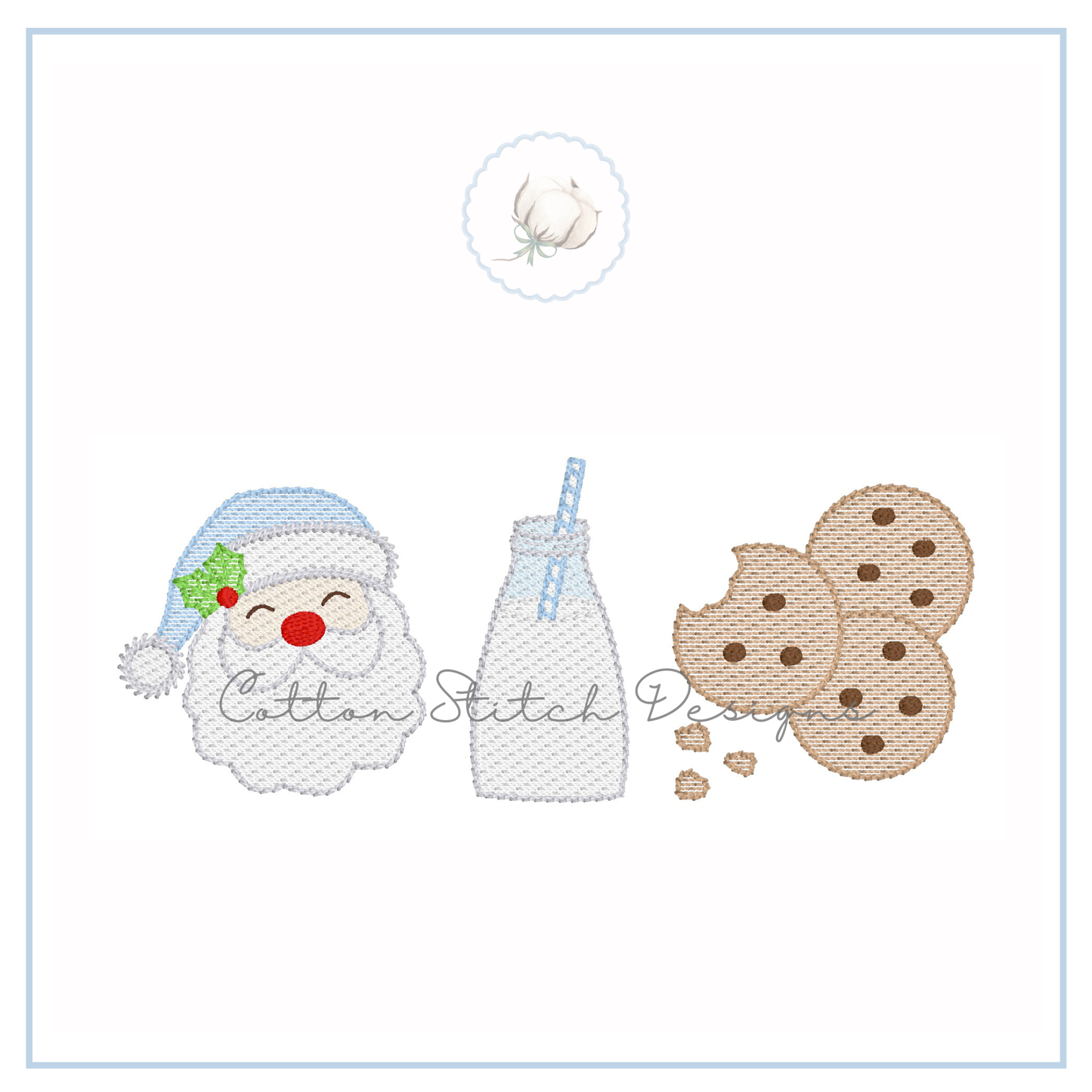 Santa Milk and Cookies Trio Sketch Stitch Embroidery Design
