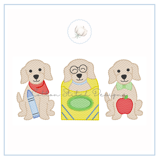 Back to School Puppy Trio Embroidery Design