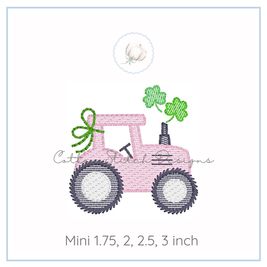 Mini Shamrock Girl Tractor Sketch Embroidery Design