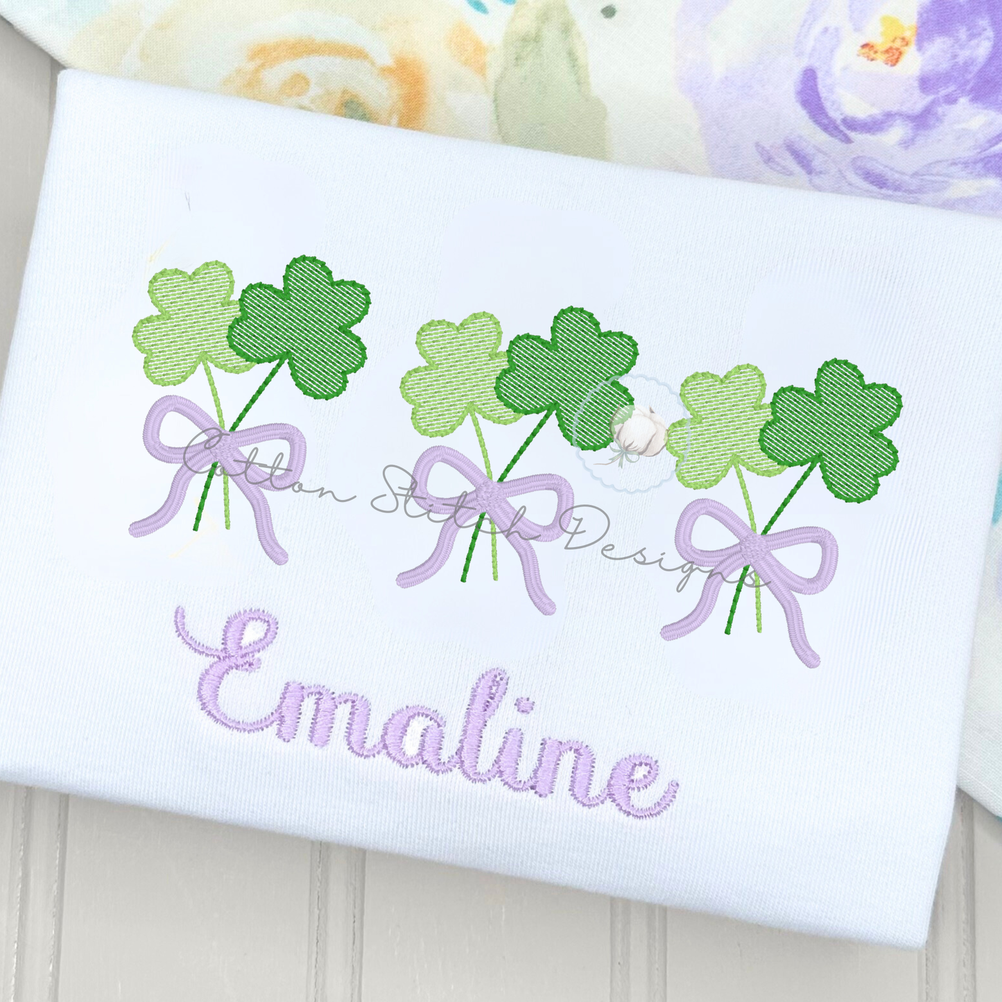 Shamrock Flower Trio Sketch Embroidery Design