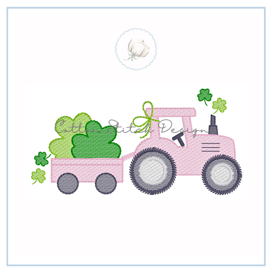 Shamrock Girl Tractor Sketch Embroidery Design