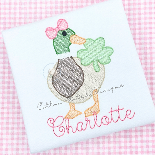 Mallard Shamrock Duck Bow Sketch Embroidery Design