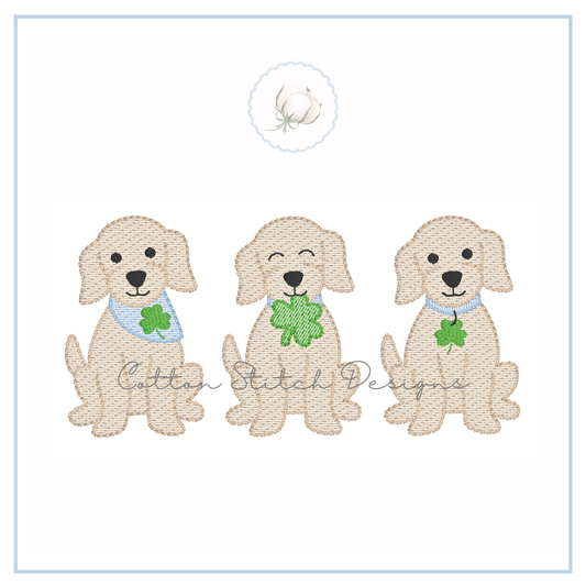 Shamrock Puppy Trio Sketch Embroidery Design