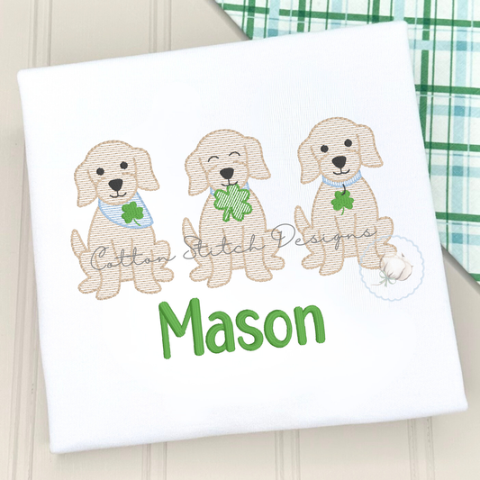Shamrock Puppy Trio Sketch Embroidery Design