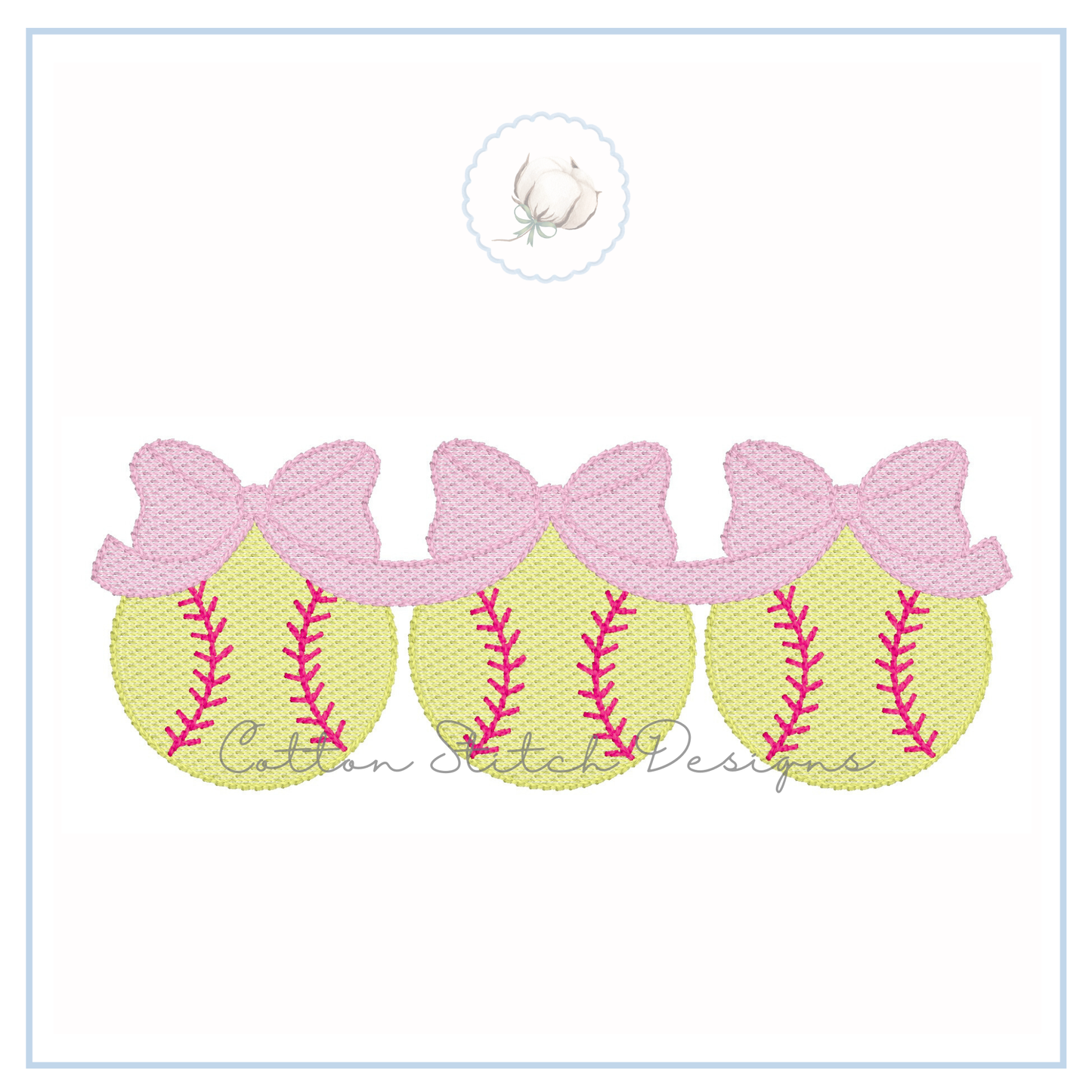 Softball Trio with Bows Embroidery Design
