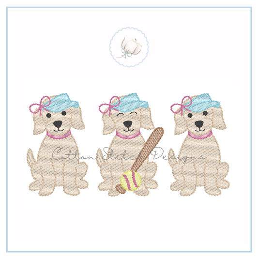 Softball Puppy Trio Embroidery Design