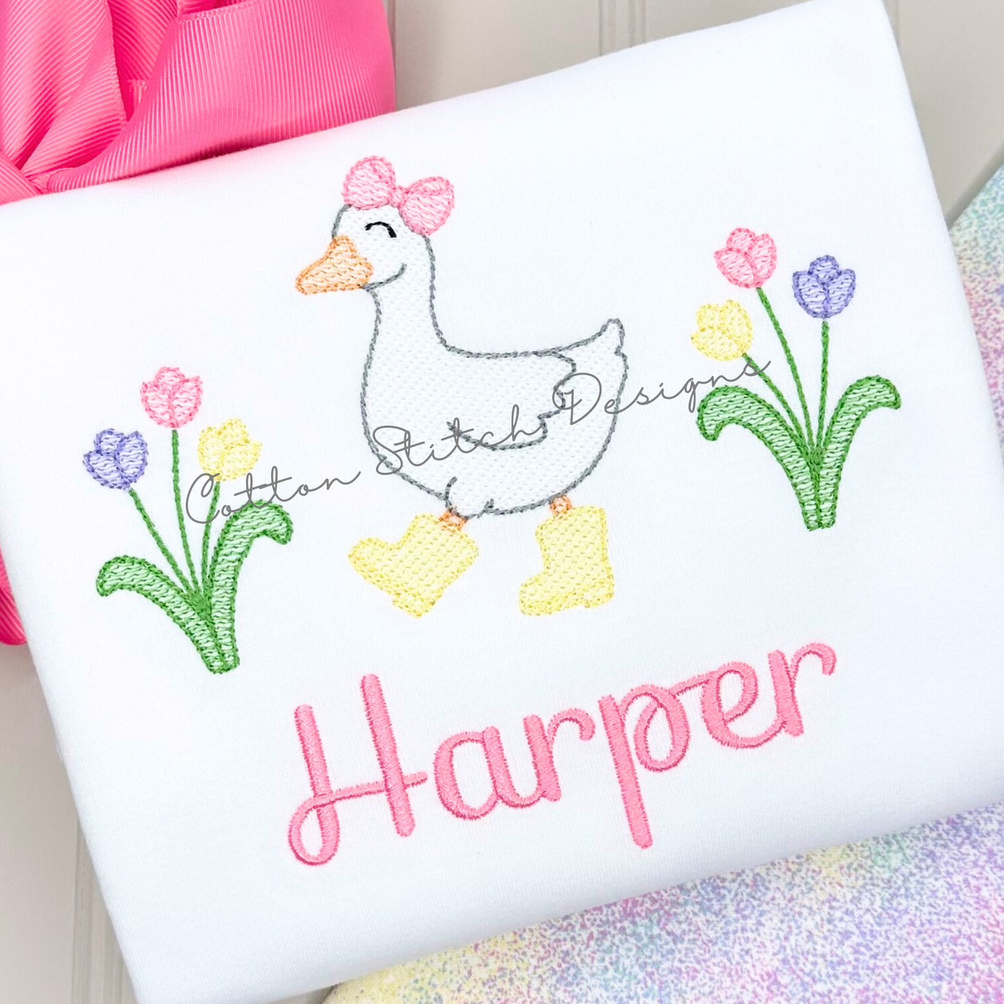Spring Tulip Goose Sketch Embroidery Design