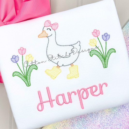 Spring Tulip Goose Sketch Embroidery Design
