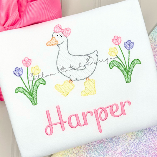 Spring Tulip Goose Sketch Embroidery Design