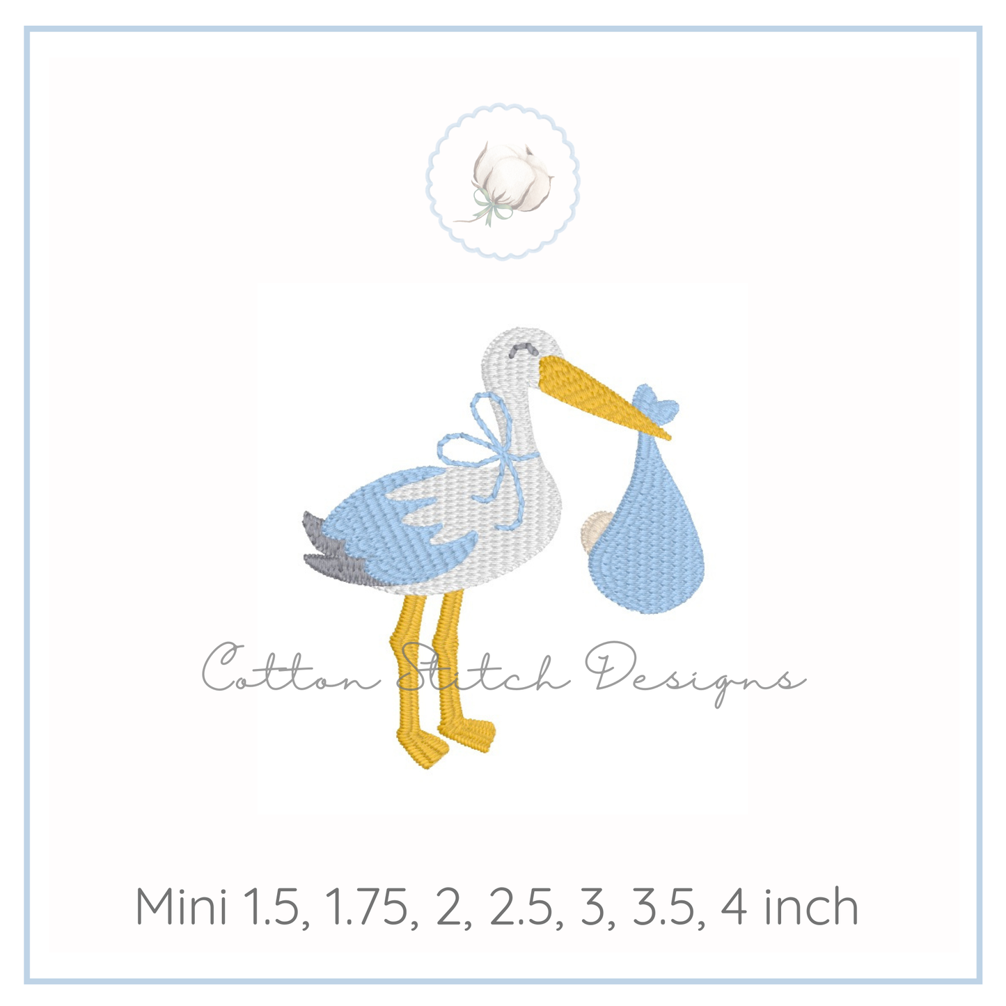 Mini Baby Stork Embroidery Design
