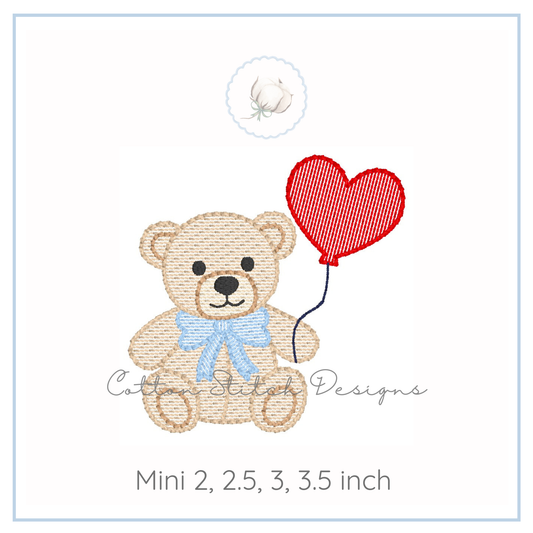Mini Teddy Bear Heart Balloon Embroidery Design
