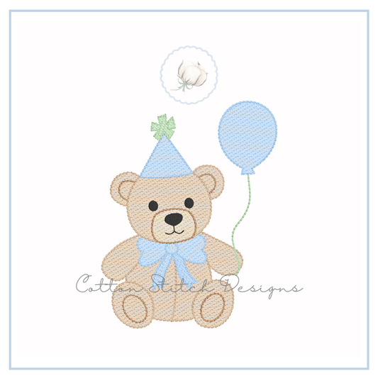 Teddy Bear with Balloon Birthday Embroidery Design