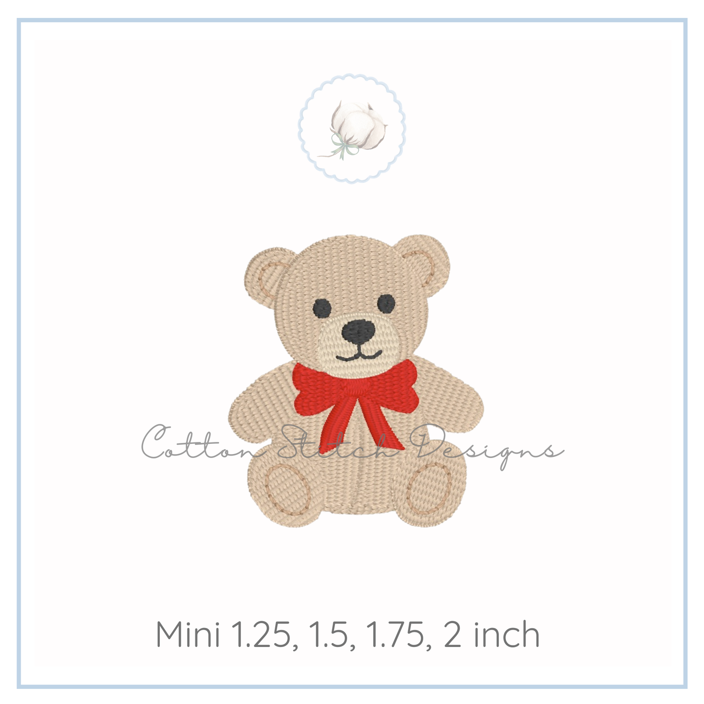 Mini Teddy Bear with Bow Embroidery Design