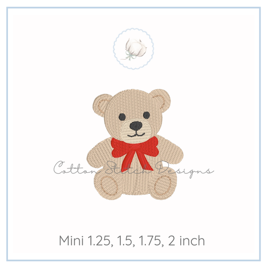 Mini Teddy Bear with Bow Embroidery Design
