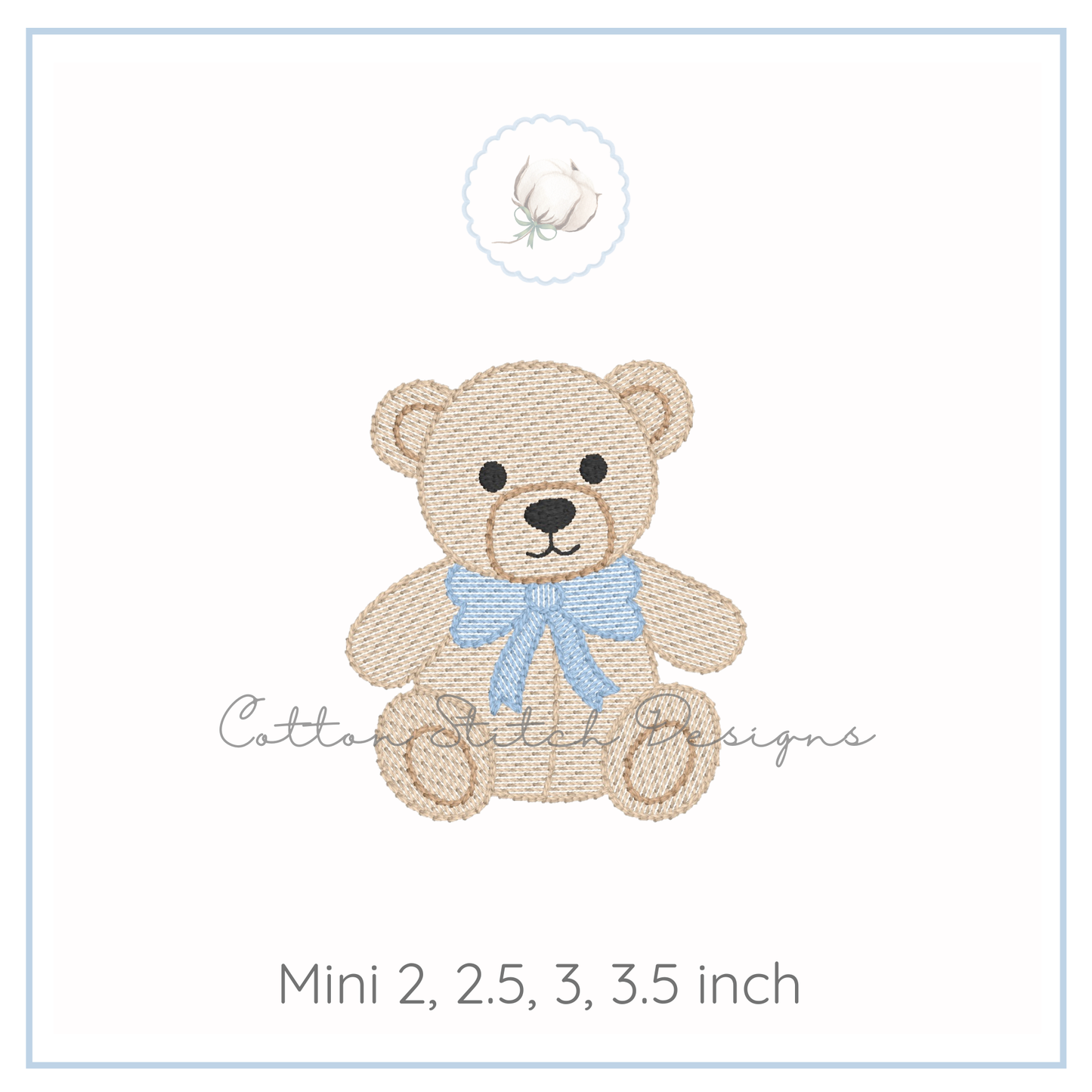 Mini Teddy Bear with Bow Embroidery Design