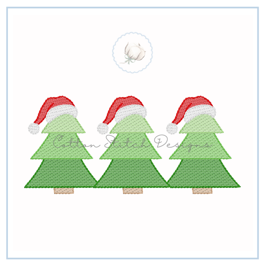 Tree with Santa Hat Trio Embroidery Design