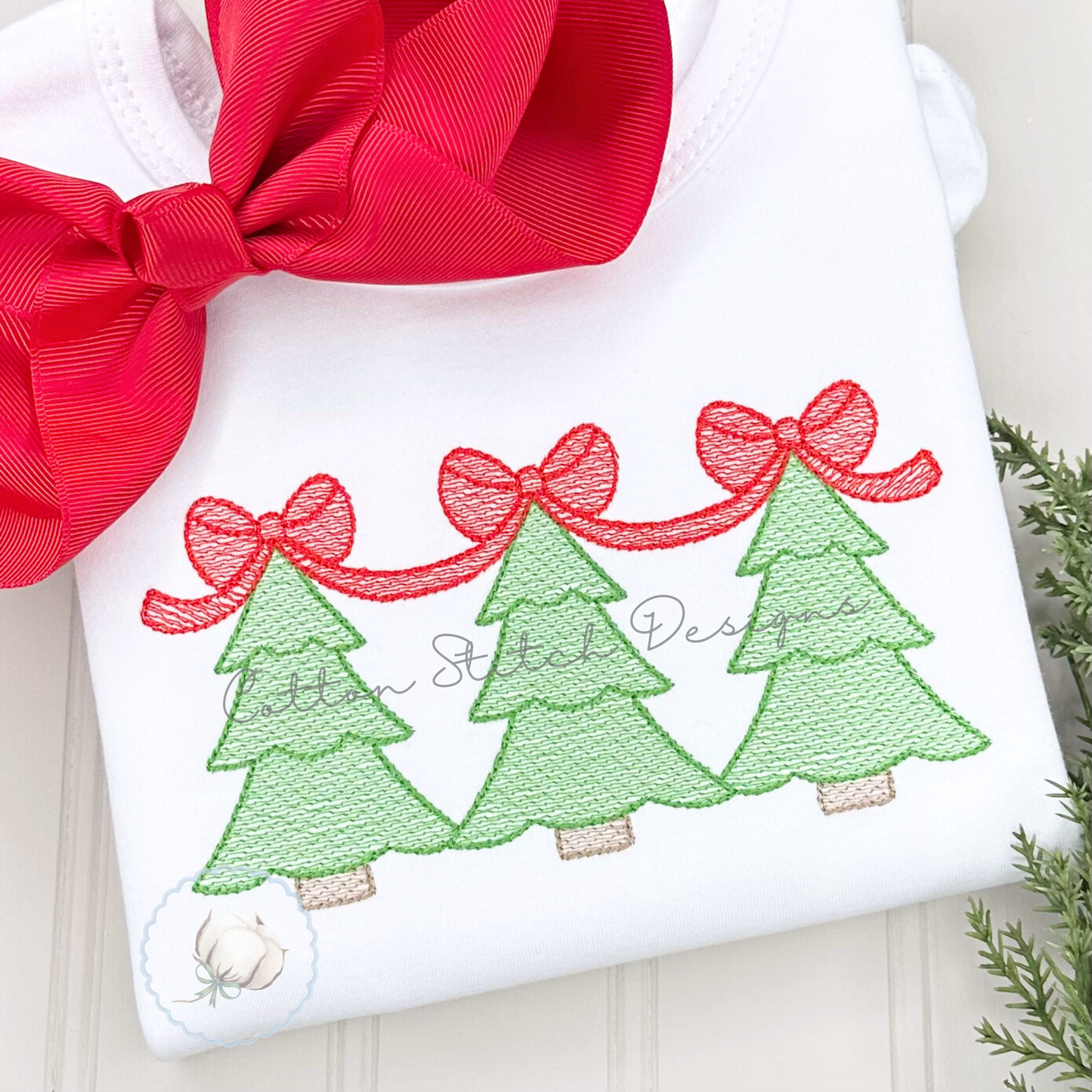 Trees with Bows Embroidery Design