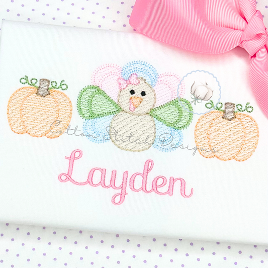Turkey Girl Pumpkins Embroidery Design