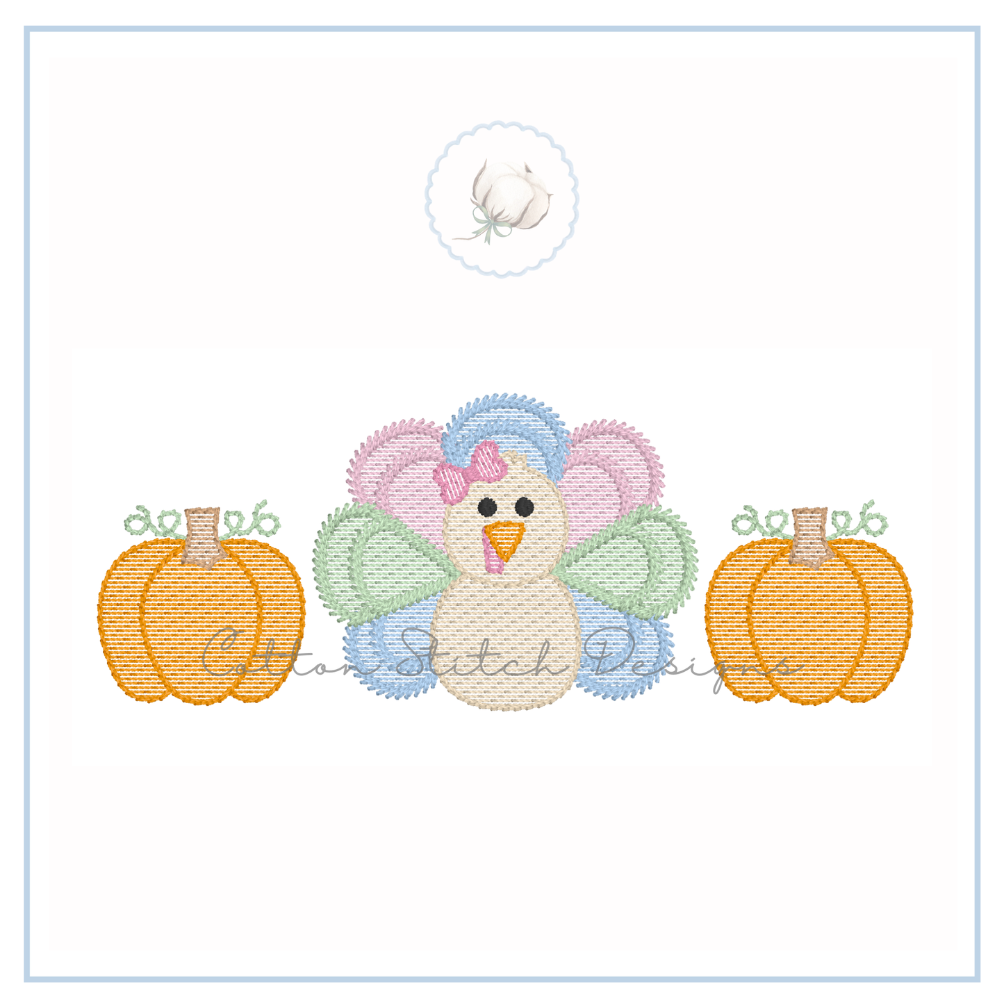 Turkey Girl Pumpkins Embroidery Design